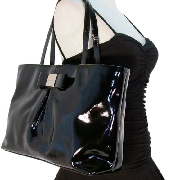 KATE SPADE Veranda Place Evie $268 Patent Leather Bow Tote Bag - Picture 2 of 12